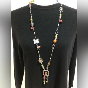 CHICO’S Beaded Long Necklace with Silver Toned Metal accents.